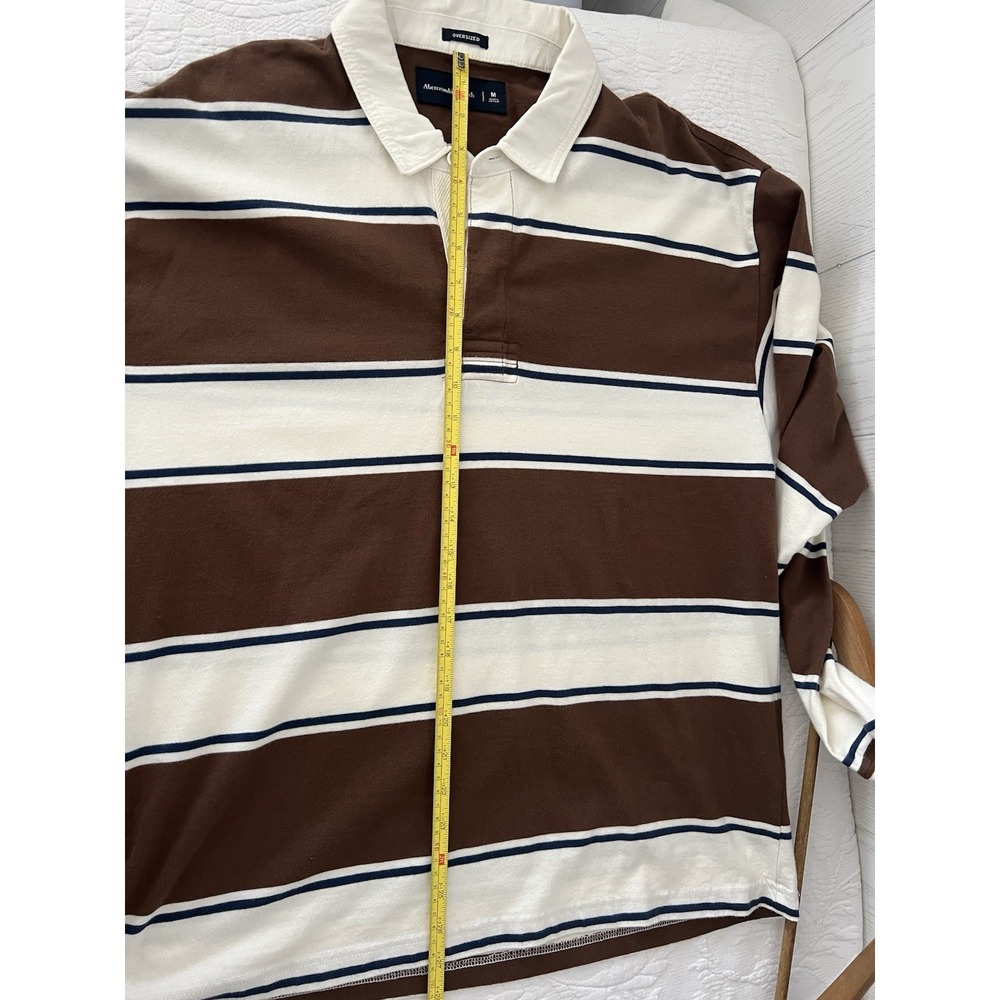 Abercrombie & Fitch Rugby Oversized Polo Shirt Men's Medium Stripe Preppy Brown - Picture 12 of 14